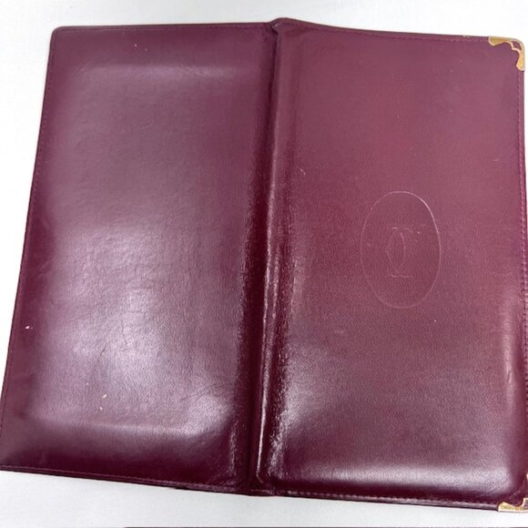 2 Vintage Wallets Cartier Leather Bordeaux red Bygendy: 1 Bi-fold- 1 Tri-fold(72 - Picture 7 of 12